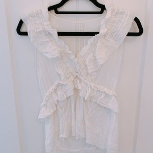 WHITE RUFFLE TRIM TANK